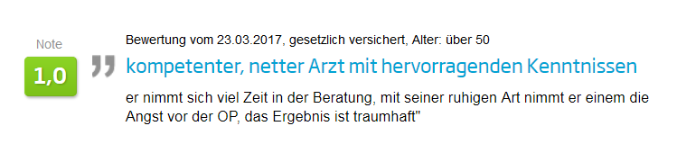 Jameda Bewertung von Patienten zur Bruststraffung
